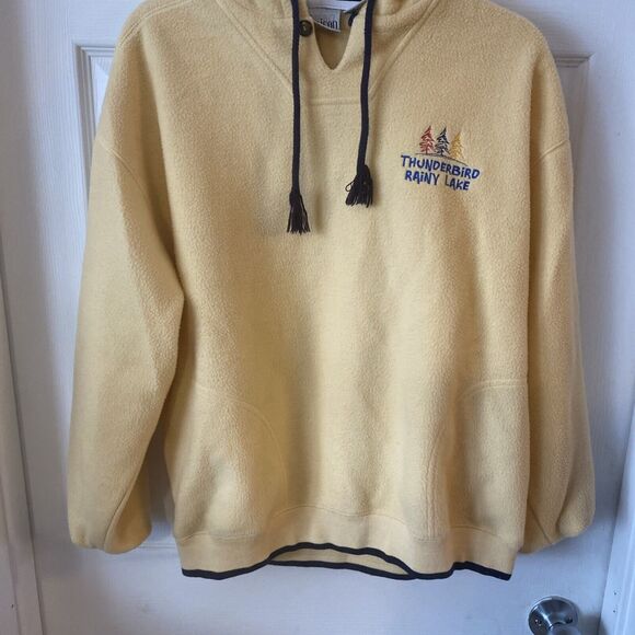 Vintage Thunderbird Rainy Lake Fleece Hoodie Size Medium Benison Pullover - Picture 5 of 12